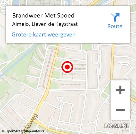 Locatie op kaart van de 112 melding: Brandweer Met Spoed Naar Almelo, Lieven de Keystraat op 24 oktober 2015 17:25