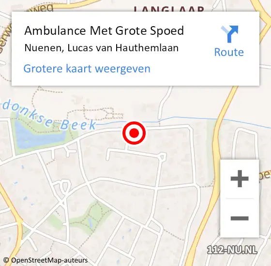 Locatie op kaart van de 112 melding: Ambulance Met Grote Spoed Naar Nuenen, Lucas van Hauthemlaan op 24 oktober 2015 18:22