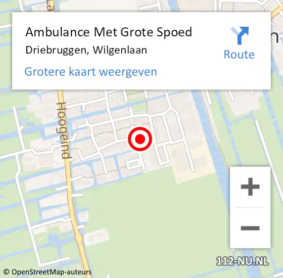 Locatie op kaart van de 112 melding: Ambulance Met Grote Spoed Naar Driebruggen, Wilgenlaan op 24 oktober 2015 19:15