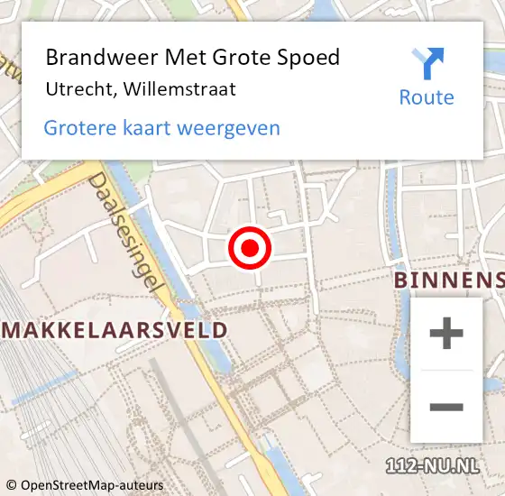 Locatie op kaart van de 112 melding: Brandweer Met Grote Spoed Naar Utrecht, Willemstraat op 24 oktober 2015 19:42