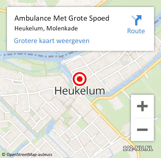 Locatie op kaart van de 112 melding: Ambulance Met Grote Spoed Naar Heukelum, Molenkade op 24 oktober 2015 20:47