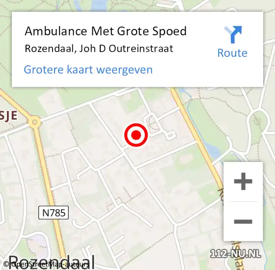 Locatie op kaart van de 112 melding: Ambulance Met Grote Spoed Naar Rozendaal, Joh D Outreinstraat op 24 oktober 2015 22:05