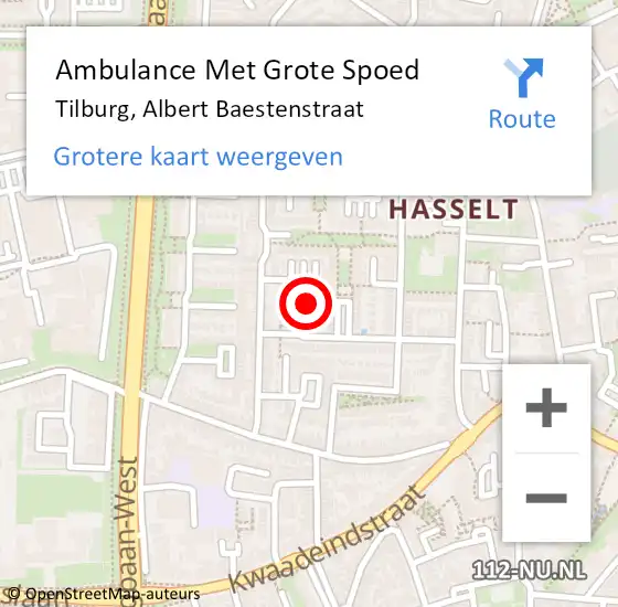 Locatie op kaart van de 112 melding: Ambulance Met Grote Spoed Naar Tilburg, Albert Baestenstraat op 24 oktober 2015 22:51