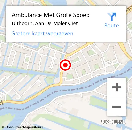 Locatie op kaart van de 112 melding: Ambulance Met Grote Spoed Naar Uithoorn, Aan De Molenvliet op 24 oktober 2015 22:54