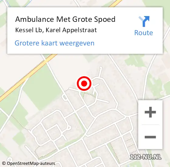 Locatie op kaart van de 112 melding: Ambulance Met Grote Spoed Naar Kessel Lb, Karel Appelstraat op 13 september 2013 19:35
