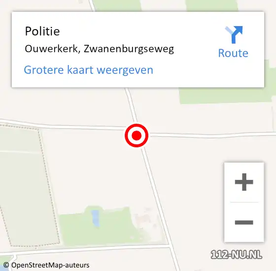 Locatie op kaart van de 112 melding: Politie Ouwerkerk, Zwanenburgseweg op 25 oktober 2015 01:35