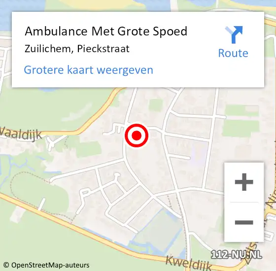 Locatie op kaart van de 112 melding: Ambulance Met Grote Spoed Naar Zuilichem, Pieckstraat op 25 oktober 2015 01:36