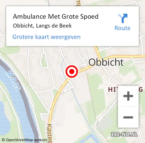 Locatie op kaart van de 112 melding: Ambulance Met Grote Spoed Naar Obbicht, Langs de Beek op 24 november 2013 21:14