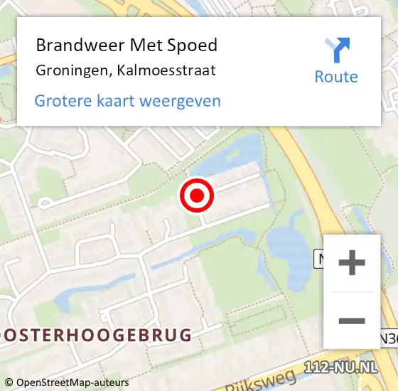 Locatie op kaart van de 112 melding: Brandweer Met Spoed Naar Groningen, Kalmoesstraat op 25 oktober 2015 04:05