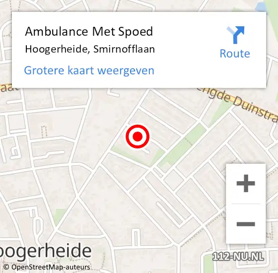 Locatie op kaart van de 112 melding: Ambulance Met Spoed Naar Hoogerheide, Smirnofflaan op 25 oktober 2015 04:37