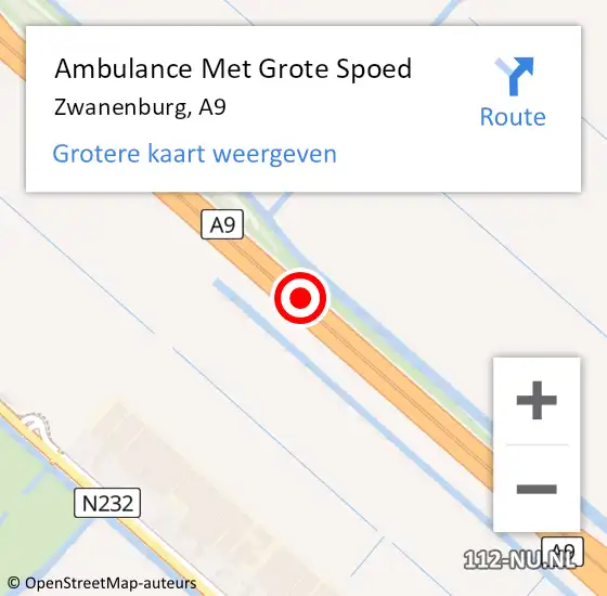 Locatie op kaart van de 112 melding: Ambulance Met Grote Spoed Naar Zwanenburg, A9 op 25 oktober 2015 05:25