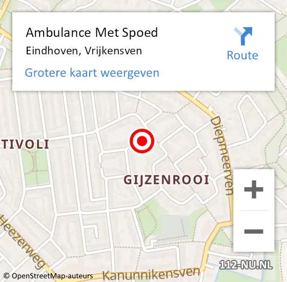 Locatie op kaart van de 112 melding: Ambulance Met Spoed Naar Eindhoven, Vrijkensven op 25 oktober 2015 07:40