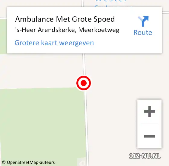 Locatie op kaart van de 112 melding: Ambulance Met Grote Spoed Naar 's-Heer Arendskerke, Meerkoetweg op 25 oktober 2015 10:56