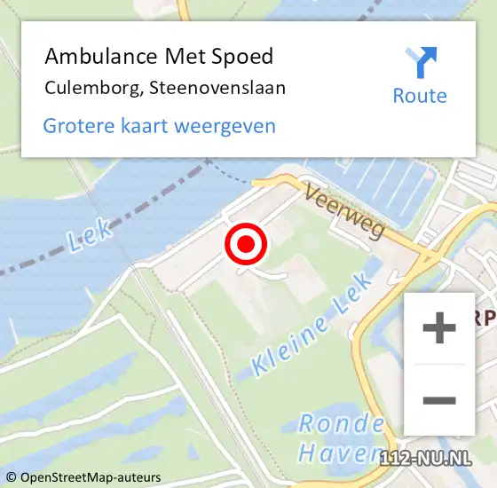 Locatie op kaart van de 112 melding: Ambulance Met Spoed Naar Culemborg, Steenovenslaan op 25 oktober 2015 12:35