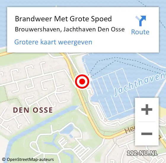 Locatie op kaart van de 112 melding: Brandweer Met Grote Spoed Naar Brouwershaven, Jachthaven Den Osse op 25 oktober 2015 14:56