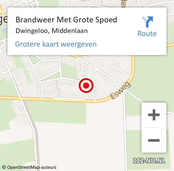 Locatie op kaart van de 112 melding: Brandweer Met Grote Spoed Naar Dwingeloo, Middenlaan op 25 oktober 2015 15:31