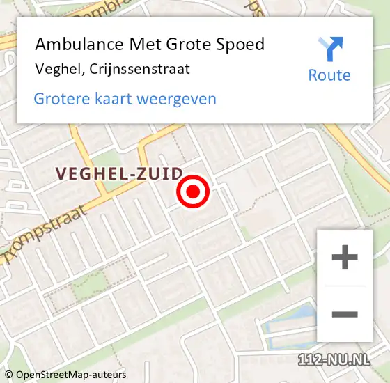 Locatie op kaart van de 112 melding: Ambulance Met Grote Spoed Naar Veghel, Crijnssenstraat op 25 oktober 2015 18:58