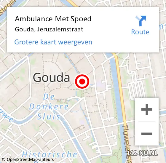 Locatie op kaart van de 112 melding: Ambulance Met Spoed Naar Gouda, Jeruzalemstraat op 25 oktober 2015 19:56