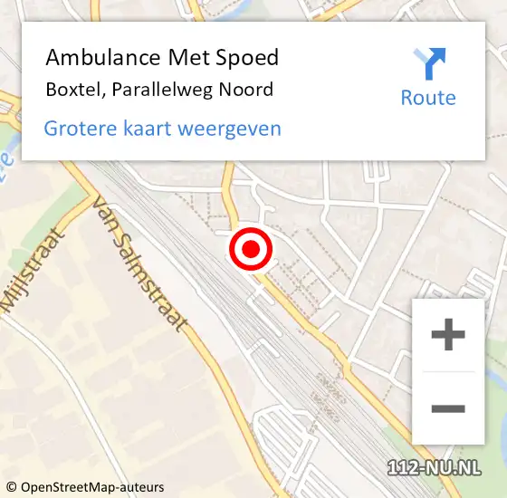 Locatie op kaart van de 112 melding: Ambulance Met Spoed Naar Boxtel, Parallelweg Noord op 25 oktober 2015 22:18