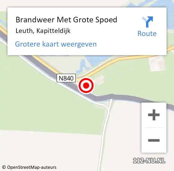 Locatie op kaart van de 112 melding: Brandweer Met Grote Spoed Naar Leuth, Kapitteldijk op 26 oktober 2015 01:33