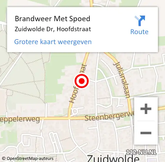 Locatie op kaart van de 112 melding: Brandweer Met Spoed Naar Zuidwolde Dr, Hoofdstraat op 26 oktober 2015 02:16