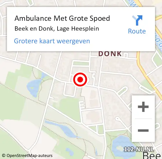 Locatie op kaart van de 112 melding: Ambulance Met Grote Spoed Naar Beek en Donk, Lage Heesplein op 26 oktober 2015 02:17