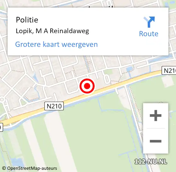 Locatie op kaart van de 112 melding: Politie Lopik, M A Reinaldaweg op 26 oktober 2015 08:24