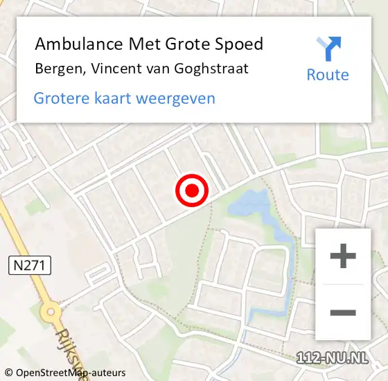 Locatie op kaart van de 112 melding: Ambulance Met Grote Spoed Naar Bergen, Vincent van Goghstraat op 26 oktober 2015 08:48