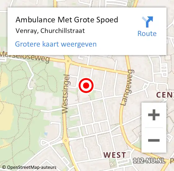 Locatie op kaart van de 112 melding: Ambulance Met Grote Spoed Naar Venray, Churchillstraat op 25 november 2013 01:03