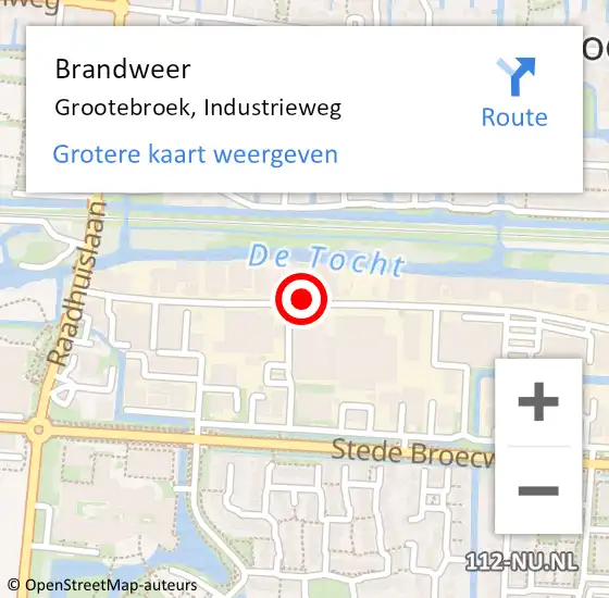 Locatie op kaart van de 112 melding: Brandweer Grootebroek, Industrieweg op 26 oktober 2015 09:38