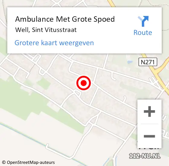 Locatie op kaart van de 112 melding: Ambulance Met Grote Spoed Naar Well, Sint Vitusstraat op 26 oktober 2015 13:16