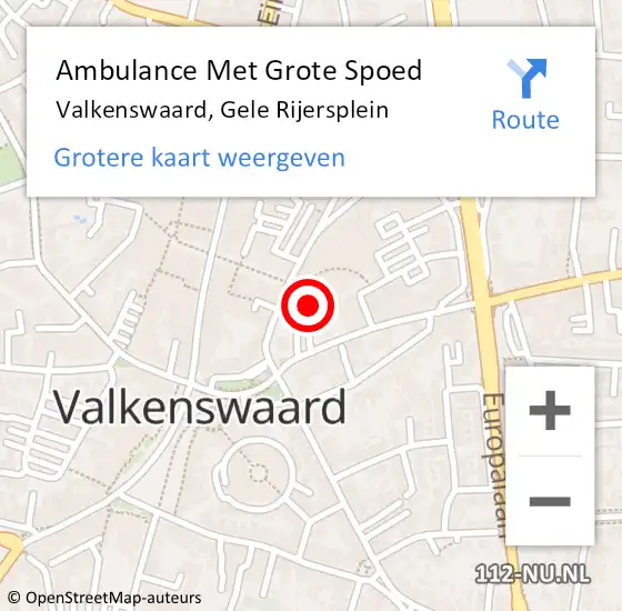 Locatie op kaart van de 112 melding: Ambulance Met Grote Spoed Naar Valkenswaard, Gele Rijersplein op 26 oktober 2015 14:04