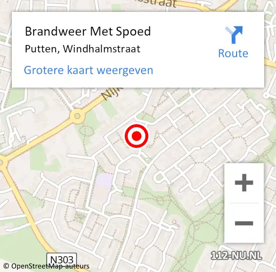 Locatie op kaart van de 112 melding: Brandweer Met Spoed Naar Putten, Windhalmstraat op 26 oktober 2015 14:35