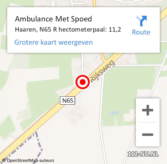 Locatie op kaart van de 112 melding: Ambulance Met Spoed Naar Haaren, N65 R hectometerpaal: 11,2 op 26 oktober 2015 15:19