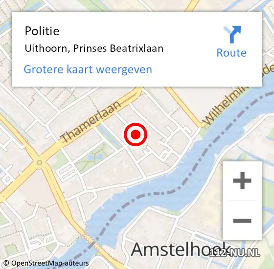 Locatie op kaart van de 112 melding: Politie Uithoorn, Prinses Beatrixlaan op 26 oktober 2015 15:48