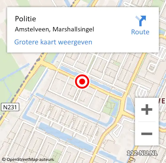 Locatie op kaart van de 112 melding: Politie Amstelveen, Marshallsingel op 26 oktober 2015 17:22