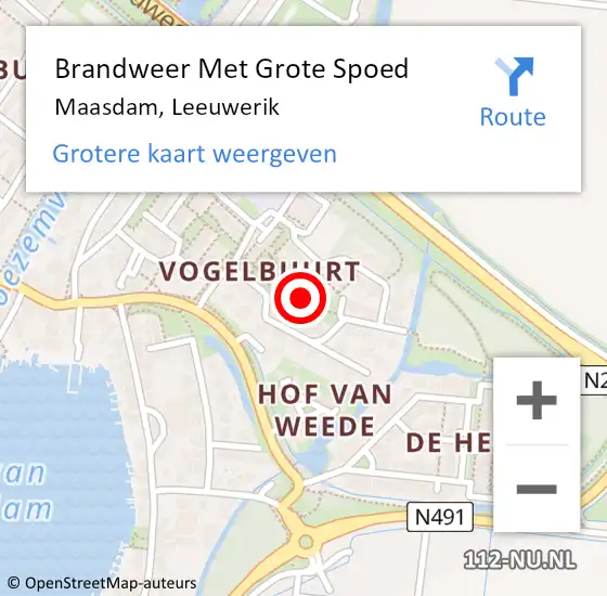 Locatie op kaart van de 112 melding: Brandweer Met Grote Spoed Naar Maasdam, Leeuwerik op 25 november 2013 06:32