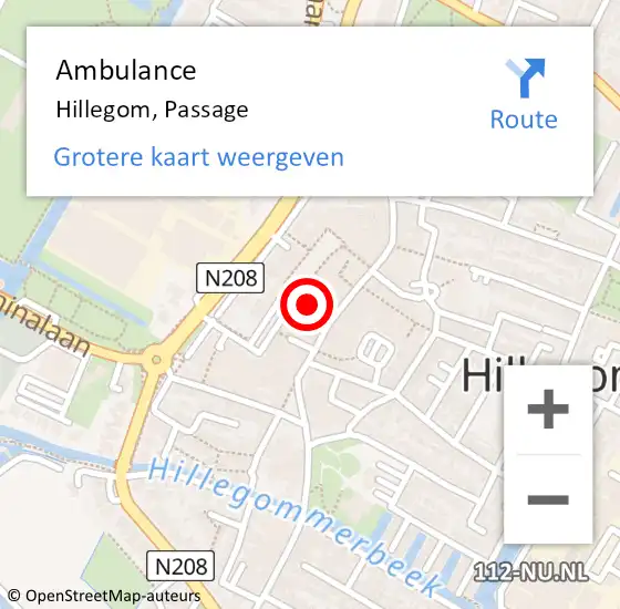 Locatie op kaart van de 112 melding: Ambulance Hillegom, Passage op 26 oktober 2015 22:23