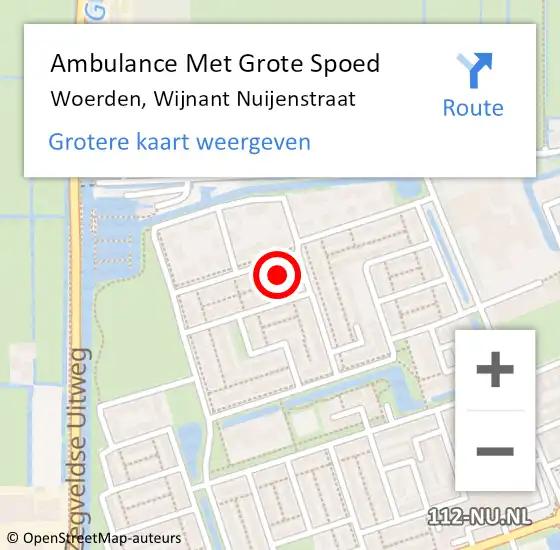 Locatie op kaart van de 112 melding: Ambulance Met Grote Spoed Naar Woerden, Wijnant Nuijenstraat op 27 oktober 2015 01:36