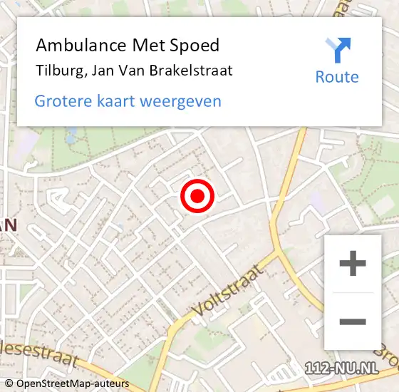 Locatie op kaart van de 112 melding: Ambulance Met Spoed Naar Tilburg, Jan Van Brakelstraat op 27 oktober 2015 02:19