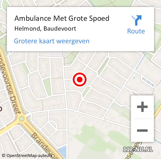 Locatie op kaart van de 112 melding: Ambulance Met Grote Spoed Naar Helmond, Baudevoort op 27 oktober 2015 07:52