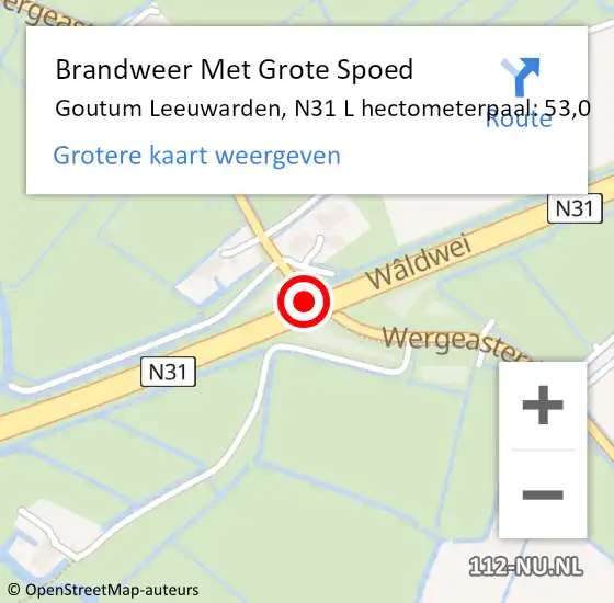 Locatie op kaart van de 112 melding: Brandweer Met Grote Spoed Naar Goutum Leeuwarden, N31 L hectometerpaal: 53,0 op 27 oktober 2015 09:01