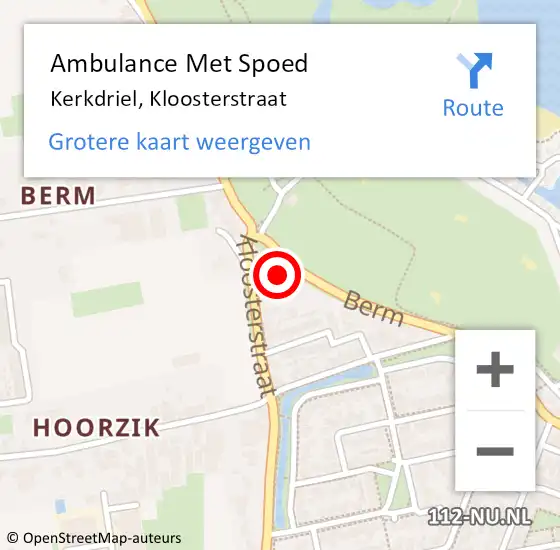 Locatie op kaart van de 112 melding: Ambulance Met Spoed Naar Kerkdriel, Kloosterstraat op 27 oktober 2015 10:01