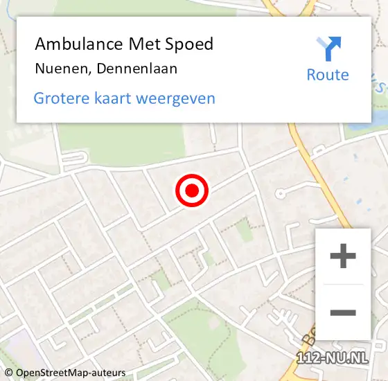 Locatie op kaart van de 112 melding: Ambulance Met Spoed Naar Nuenen, Dennenlaan op 27 oktober 2015 10:05