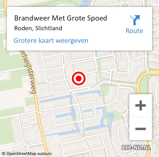 Locatie op kaart van de 112 melding: Brandweer Met Grote Spoed Naar Roden, Slichtland op 27 oktober 2015 10:08