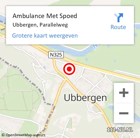 Locatie op kaart van de 112 melding: Ambulance Met Spoed Naar Ubbergen, Parallelweg op 27 oktober 2015 10:28