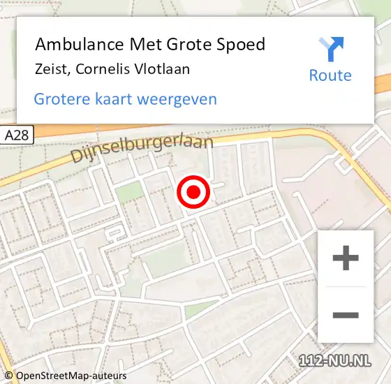Locatie op kaart van de 112 melding: Ambulance Met Grote Spoed Naar Zeist, Cornelis Vlotlaan op 27 oktober 2015 13:08