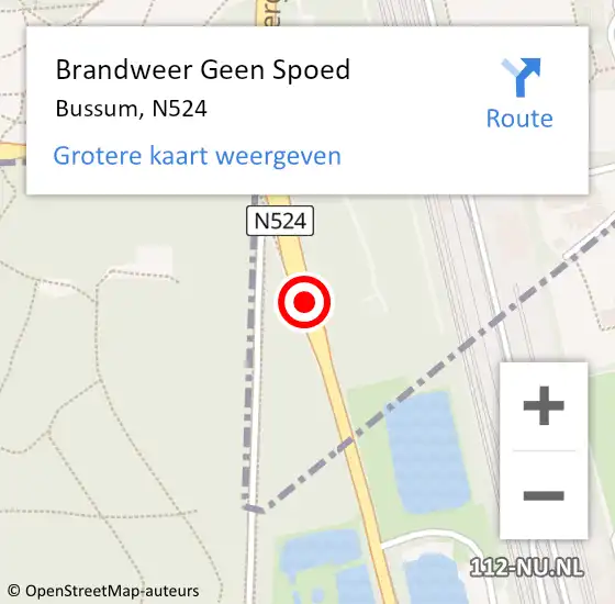 Locatie op kaart van de 112 melding: Brandweer Geen Spoed Naar Bussum, N524 op 27 oktober 2015 13:09