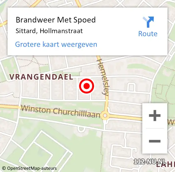 Locatie op kaart van de 112 melding: Brandweer Met Spoed Naar Sittard, Hollmanstraat op 27 oktober 2015 13:54