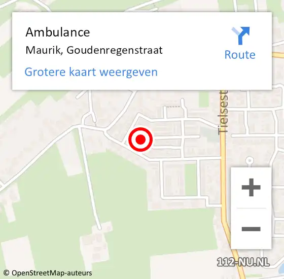 Locatie op kaart van de 112 melding: Ambulance Maurik, Goudenregenstraat op 27 oktober 2015 15:41